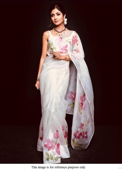 Buy Bollywood Shilpa Shetty Organza White Pastel Sareein Uk Usa And Canada