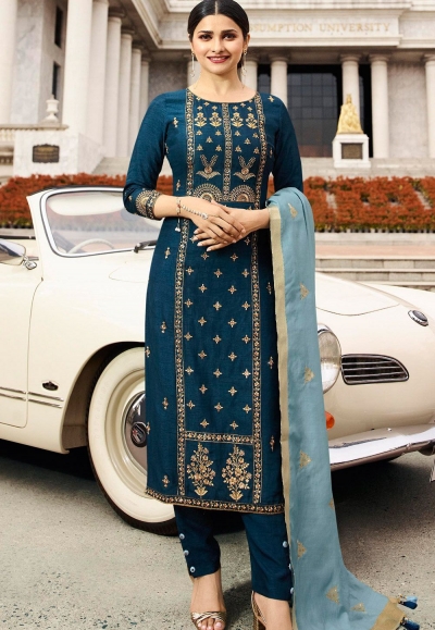 Buy Shubhisha Fashion Women's Cotton Blend Navy Blue Straight Kurta with  Trouser & Dupatta Online at Best Prices in India - JioMart.